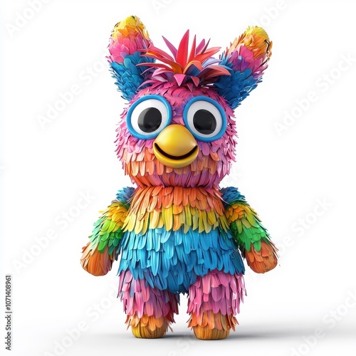 3D cartoon character featuring a Mexican piñata toy, playful and colorful, isolated on white background.