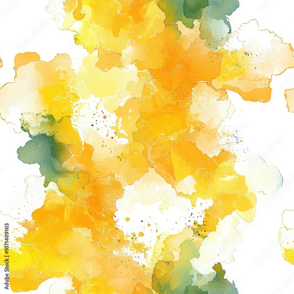 Fototapeta Watercolor seamless pattern of mustard, vibrant colors merging together, isolated on white.