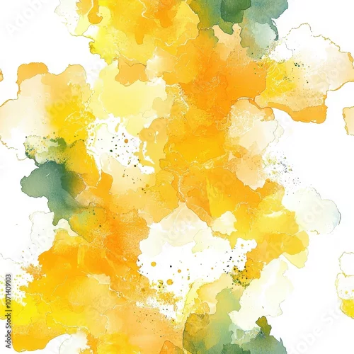 Fototapeta Watercolor seamless pattern of mustard, vibrant colors merging together, isolated on white.