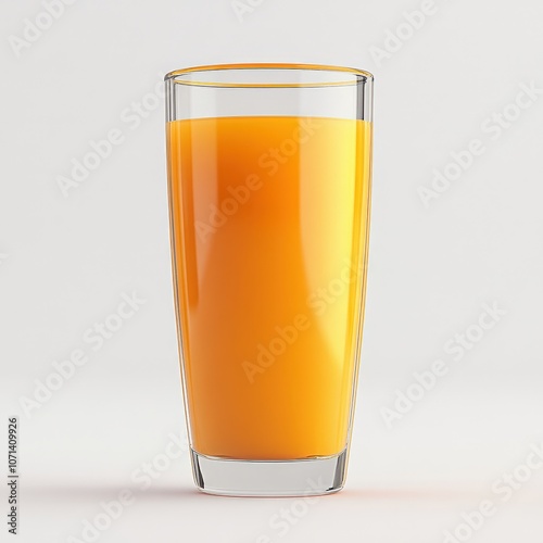 Refreshing glass of orange juice on minimalist transparent background