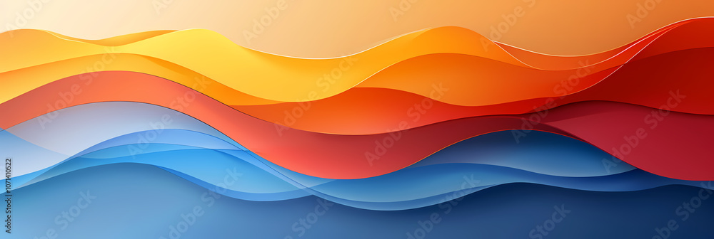 Abstract background with layered wavy lines in shades of blue, red, and orange. The design is modern and visually appealing. Abstract background with layered wavy lines in shades of blue, red, and orange. The design is modern and visually appealing.