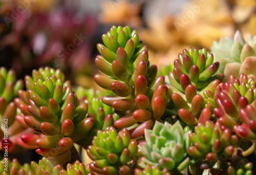 Green jellybeans sedum succulent close up photo