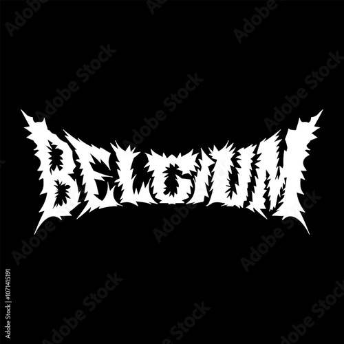 Belgium word with death metal font hand drawing vector isolated on black background.
