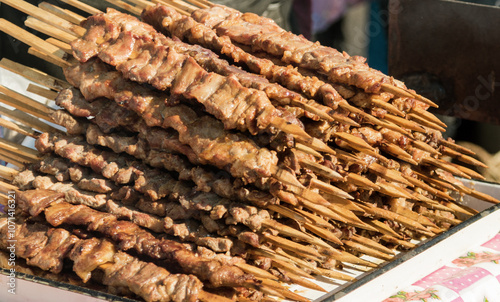 skewers of meat prepares outdoors photo