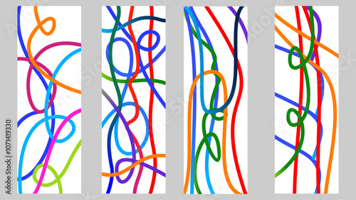 Colorful vector background paint Tangled wires mess on white background seamless pattern.