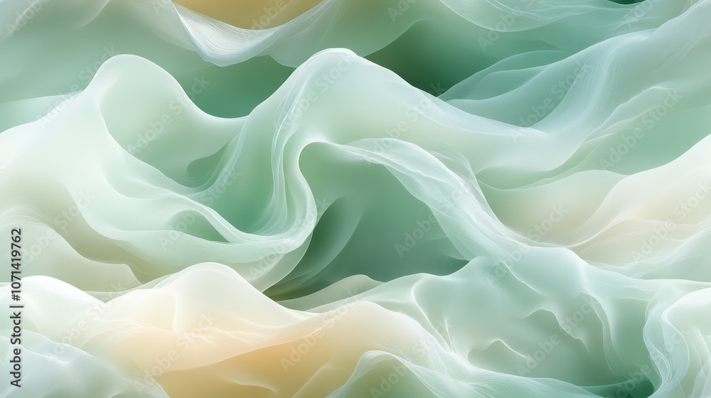 Fototapeta premium Serene beige and sage green waves, matte finish, evoking tranquility and freshness in a harmonious design.
