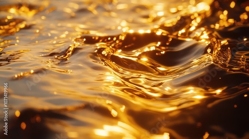 Golden liquid waves flowing in abstract patterns, reflecting light for a glistening effect.