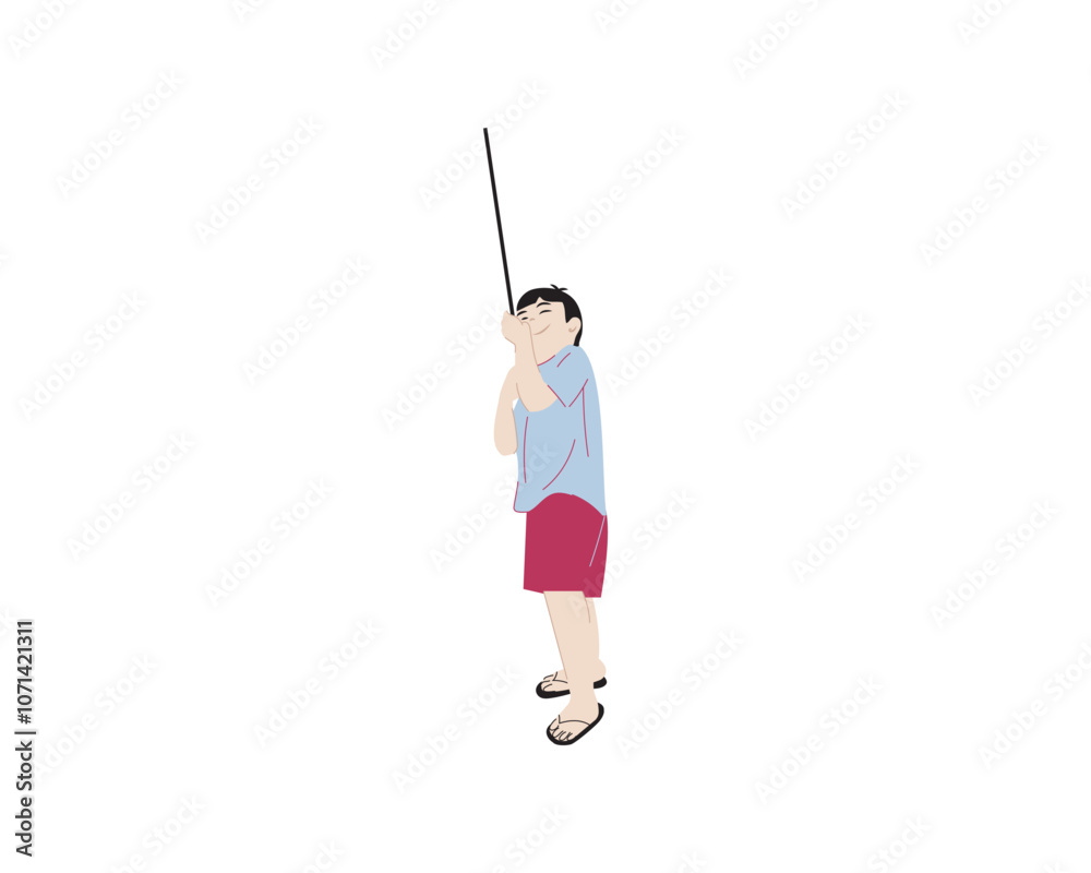 a Child playing with kite strings illustration a Child playing with kite strings illustration