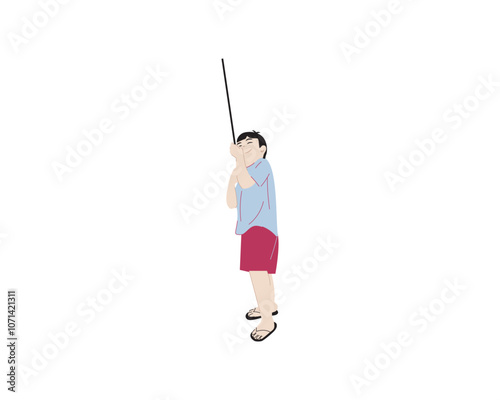 a Child playing with kite strings illustration