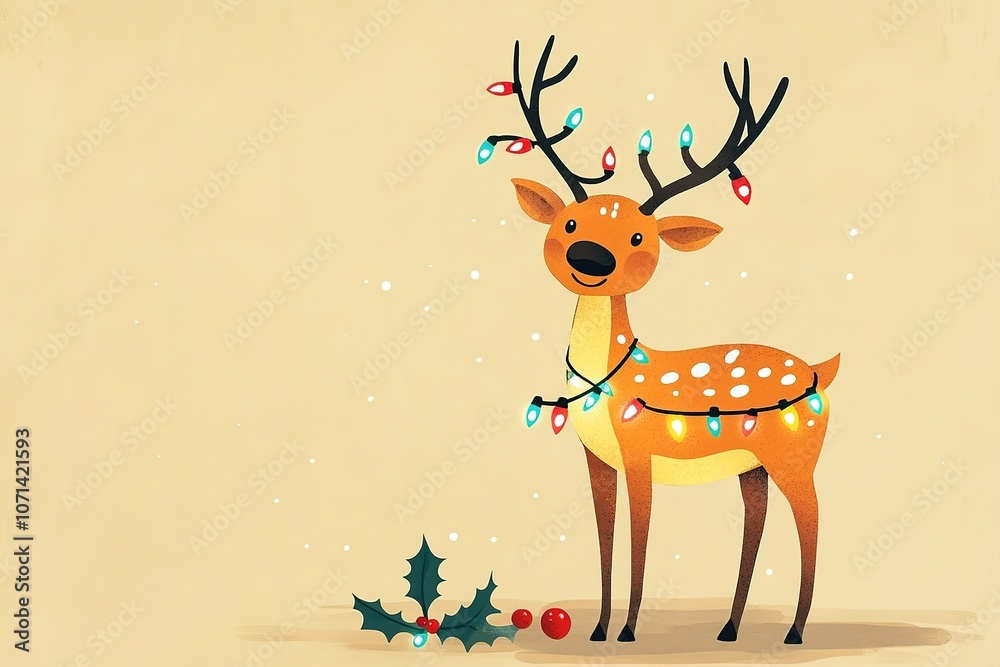 Naklejka premium Reindeer with colorful Christmas lights in antlers.