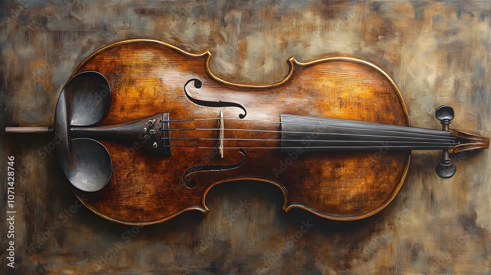 Fototapeta premium Exquisite Antique Violin with Intricate Wood Grains and Varnish in a Cozy Artisan s Workshop