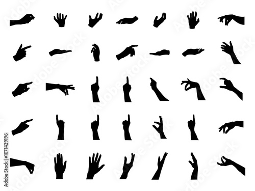 Set of Hand Silhouette in various poses isolated on white background