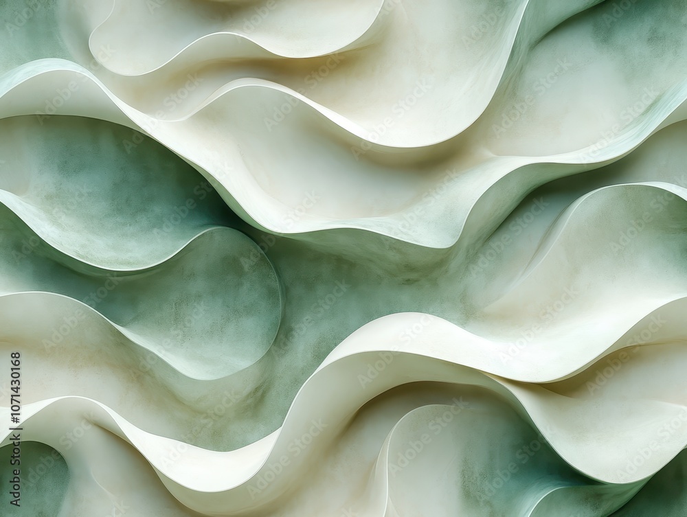 Fototapeta premium Cream and olive green textured waves, soft matte finish, warm tones, inviting ambiance, versatile design element