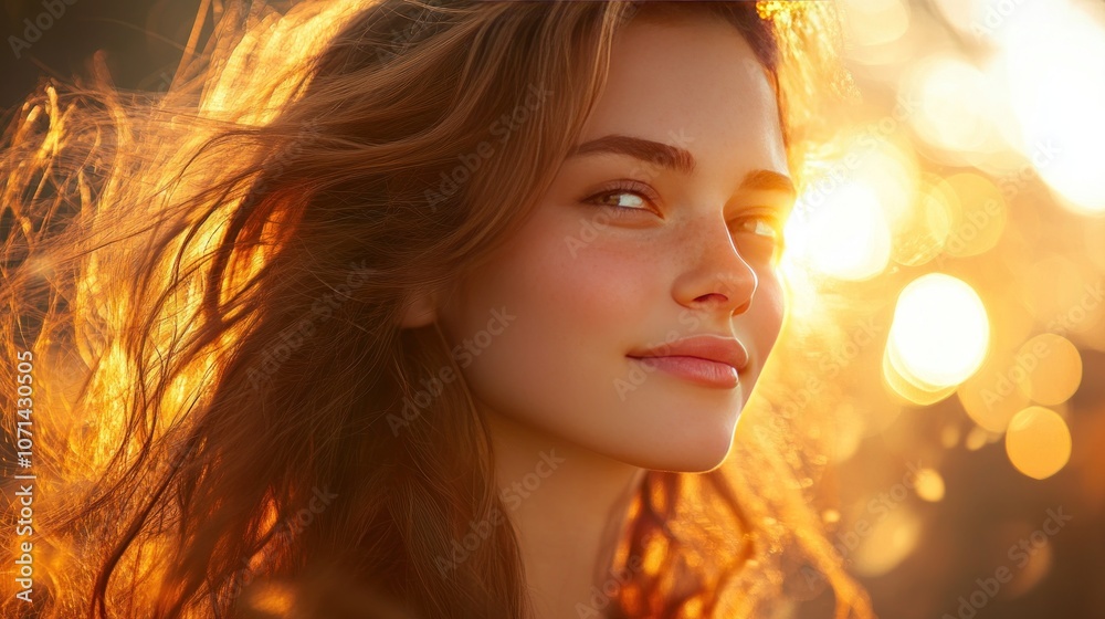 Fototapeta premium A young woman in a portrait using main light and supplementary light from behind, making her hair and face look beautiful and dimensional.