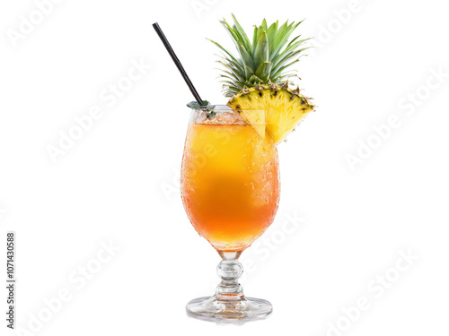 Rum Runner Rush a tropical rum runner glass filled with a fruity colorful liquid surrounded photo