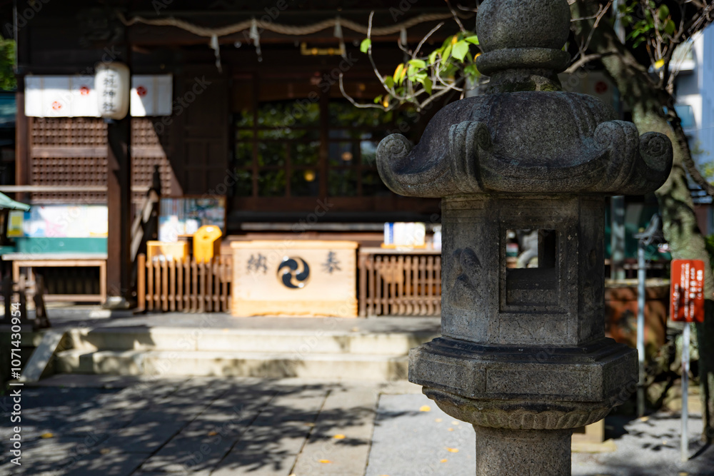 Obraz premium A main temple at Nanasha shrine in Tokyo telephoto shot