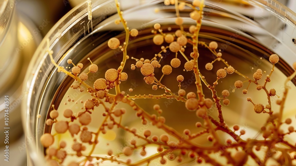 Close-up of microscope slide revealing intricate fungal spores, essential for research on fungal diseases and microbiology studies. Close-up of microscope slide revealing intricate fungal spores, essential for research on fungal diseases and microbiology studies.