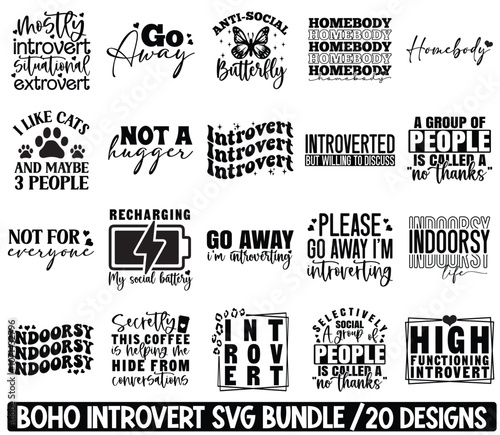 Boho Introvert Svg Bundle, Boho Introvert Svg, Social Anxiety Svg, Mental Health Svg, Anti-social, Sassy SVG Bundle, Art & Illustration