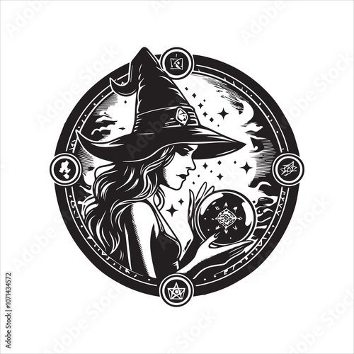 Witchcraft silhouette vector illustration - Witch Magic Clipart Design  