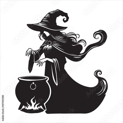 Witchcraft silhouette vector illustration - Witch Magic Clipart Design  