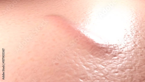 The process of slow scar healing, which returns the skin to its original skin condition, is seen through a top-down 3D video render that shows a close-up of the scarred skin surface.