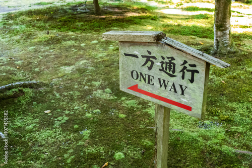Obraz na płótnie One way direction sign in the Japanese garden w salonie