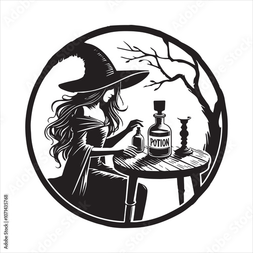 Witchcraft silhouette vector illustration - Witch Magic Clipart Design  