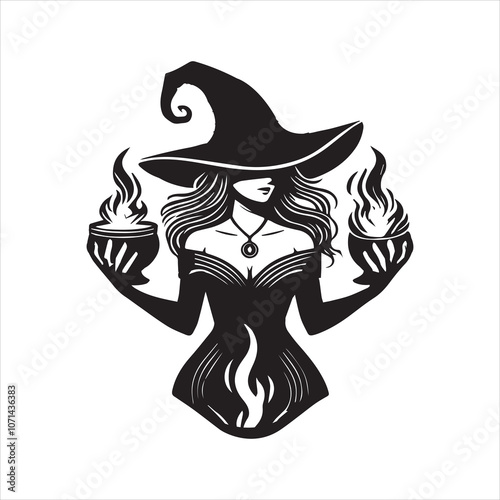 Witchcraft silhouette vector illustration - Witch Magic Clipart Design  