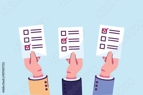 Voting concept. People's hands holding vote ballots. flat illustration