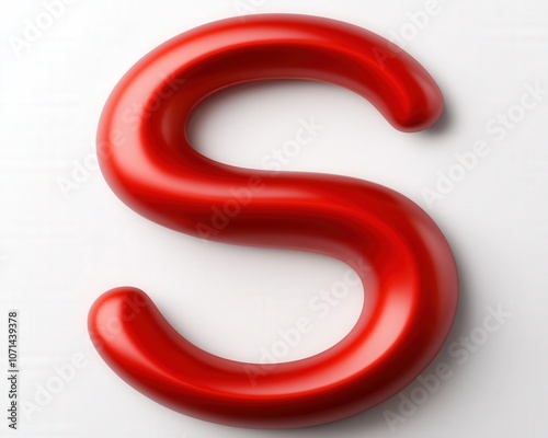 3D Red Glossy Letter S on White Background.