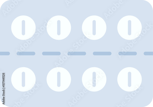 Light blue blister pack containing eight round white pills with a score line, arranged in two rows of four, representing pharmaceutical medication and healthcare