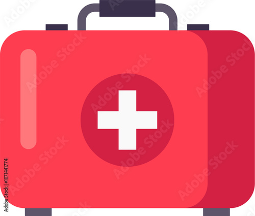 Red first aid kit closed with white cross symbol, representing emergency medical care and preparedness for accidents or injuries