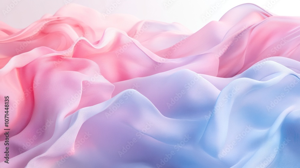 Obraz premium Soft abstract wave design in pastel shades, flowing gracefully over a white background with gentle color transitions