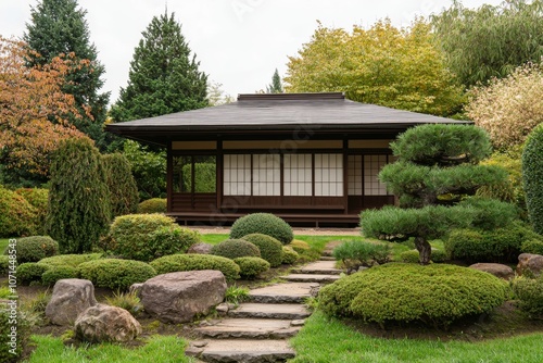 Tranquil Japanese Garden with Traditional Pavilion