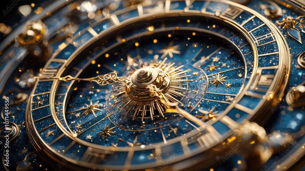 Obraz premium Explore the intricate design of a celestial clock and its enchanting features for timekeeping enthusiasts