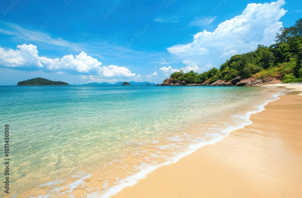 Obraz premium Serene Beach Scene with Clear Waters and White Sand