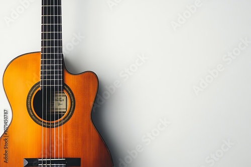 classic guitar standing on white background