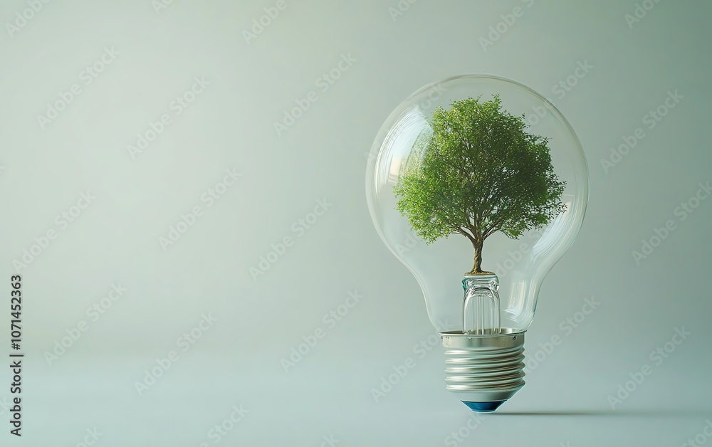 Light bulb with a green tree inside the glass, isolated on a white background, representing green energy concepts and ecofriendly innovations Light bulb with a green tree inside the glass, isolated on a white background, representing green energy concepts and ecofriendly innovations