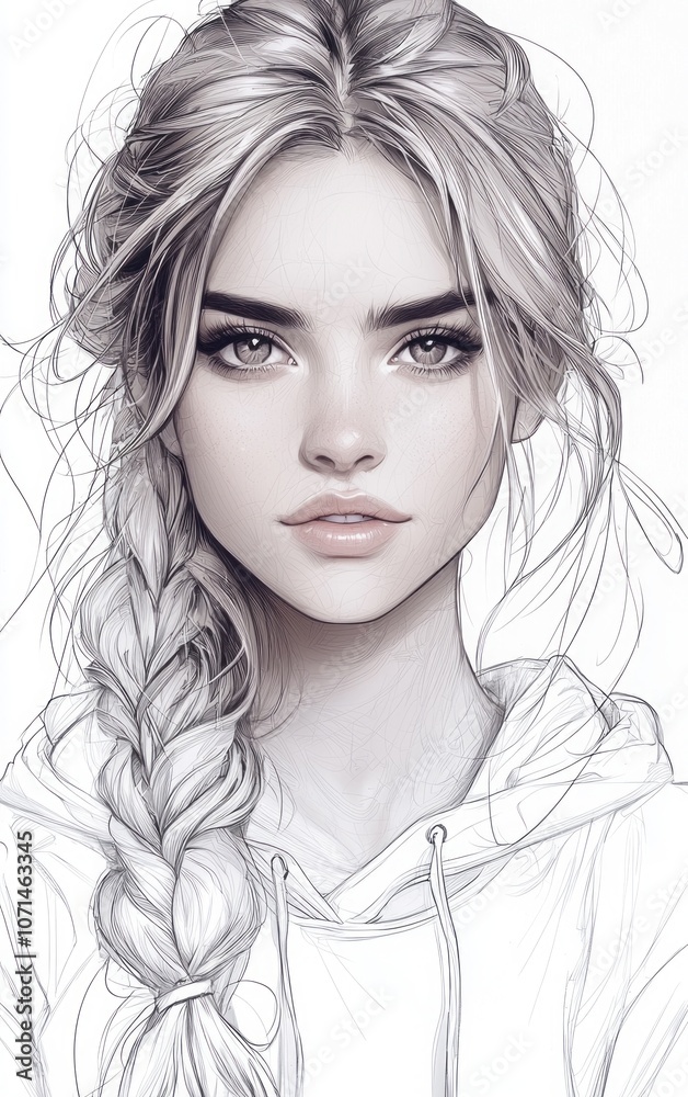 Fototapeta premium create outlines for a digital art portrait anime style on white background 