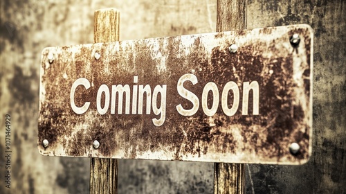 Vintage Coming Soon Sign with Worn Textures photo