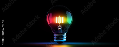 A futuristic lightbulb with rainbow LED filaments photo