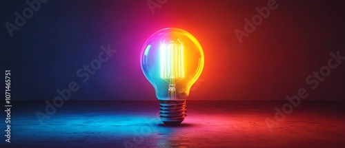 A futuristic lightbulb with rainbow LED filaments photo