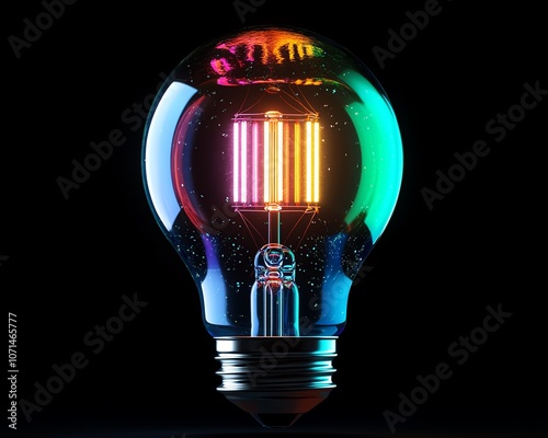 A futuristic lightbulb with rainbow LED filaments photo