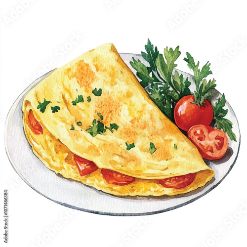 Omelet watercolor clipart illustration