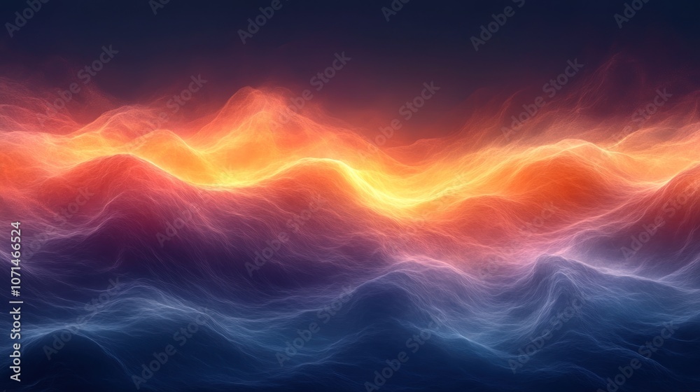 Obraz premium Abstract glowing waves of blue, orange, and red in a dark background.