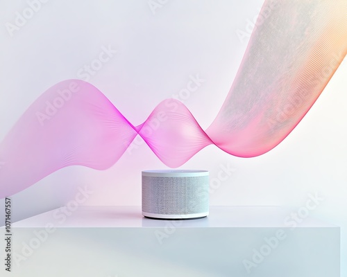 Smart speaker with sound wave illustration photo