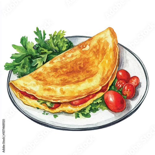 Omelet watercolor clipart illustration