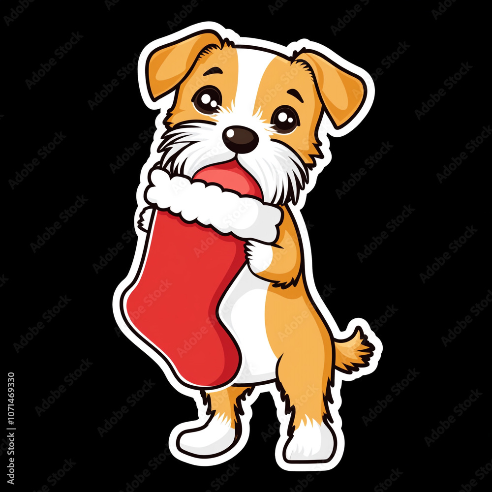 Fototapeta premium Border Terrier Dog Holding A Christmas Stocking With