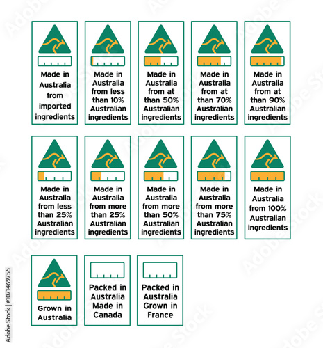 Australian made icon set. made in Australia. australian made product icon suitable for commerce business. badge, seal, sticker, logo, and symbol