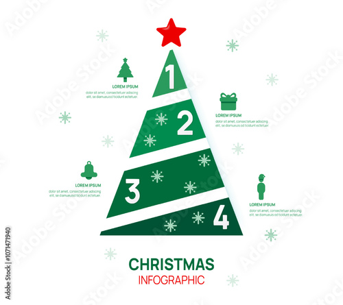 Christmas infographic Christmas tree template. 4 Choose Popular elements Christmas gift, vector illustration. photo